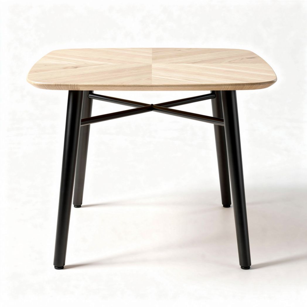 Wooden square table with black metal legs 80 x 80 x 75cm for dining or home use