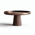 Round wooden coffee table with ribbed base in dark brown 30 x 30 x 15cm