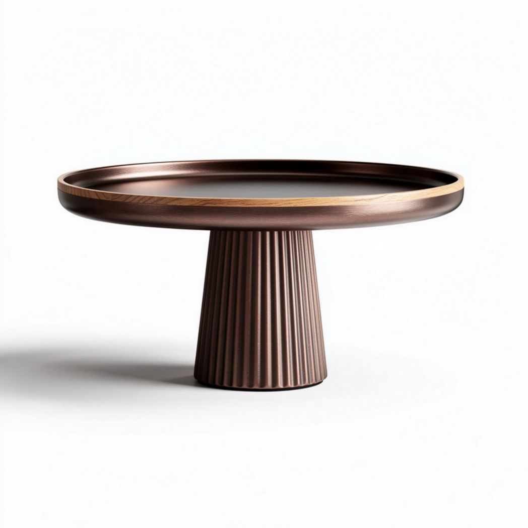 Round wooden coffee table with ribbed base in dark brown 30 x 30 x 15cm