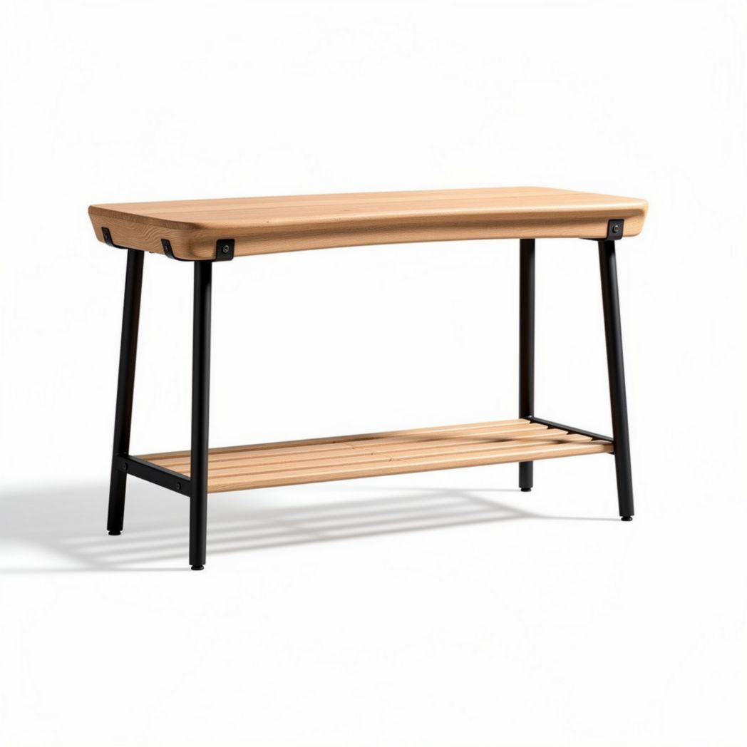 Wooden console table with black metal legs and lower shelf 100 x 45 x 75cm