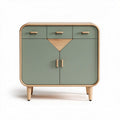 Wooden sideboard with green finish and three storage drawers 80 x 40 x 80cm
