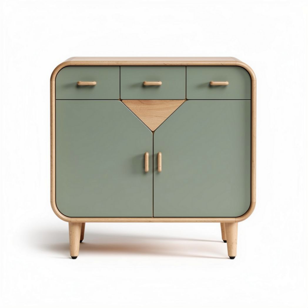 Wooden sideboard with green finish and three storage drawers 80 x 40 x 80cm