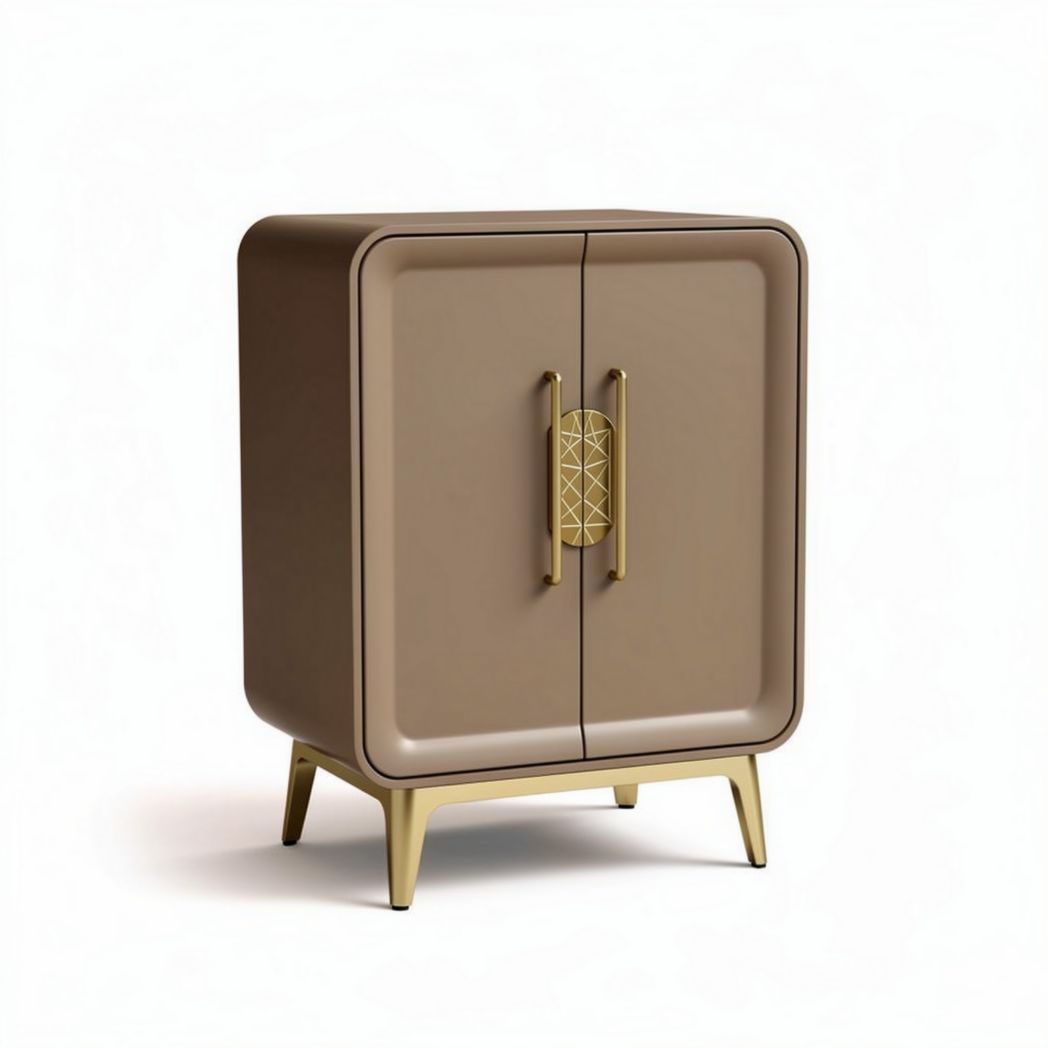 Brown nightstand with gold hardware and two doors 50 x 40 x 70cm