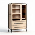 Wooden display cabinet with glass doors and metal frame 150 x 80 x 200cm