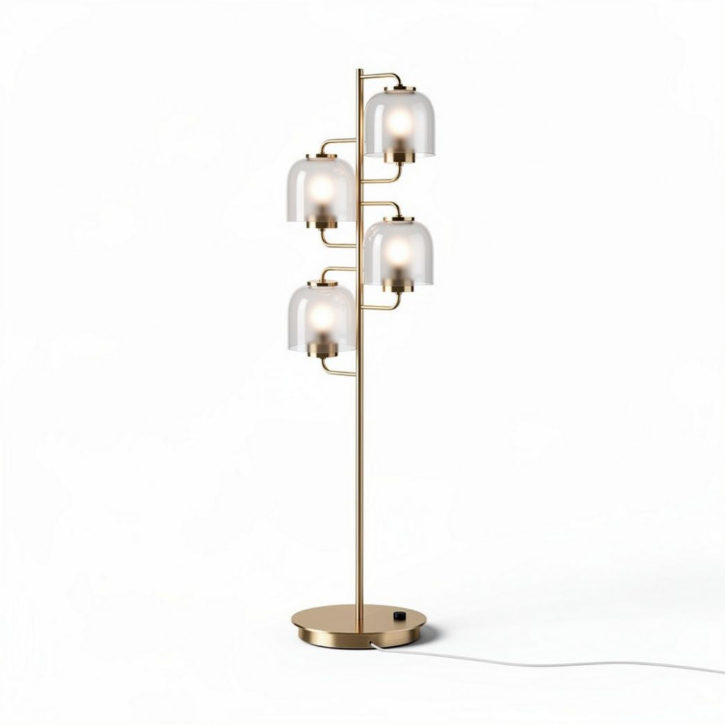 Gold floor lamp with four glass shades and a sleek design 150 x 40 x 40cm