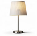 Contemporary table lamp with fabric shade and stainless steel base 25 x 25 x 45cm