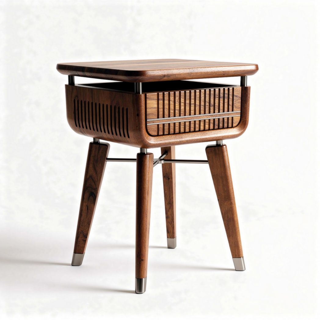 Accent side table with storage drawer in walnut finish 50 x 40 x 60cm