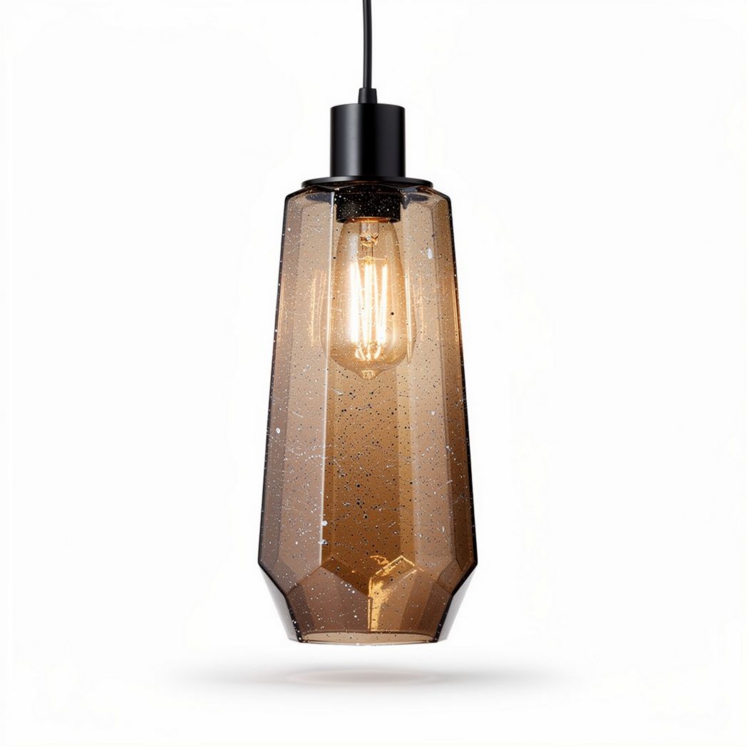 Amber glass pendant light with industrial design 25 x 15 x 15cm