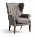 Wingback accent chair with grey fabric upholstery and wood legs 80 x 80 x 100cm