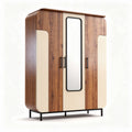 Wooden wardrobe with mirror and metal legs 180 x 100 x 50cm for storage