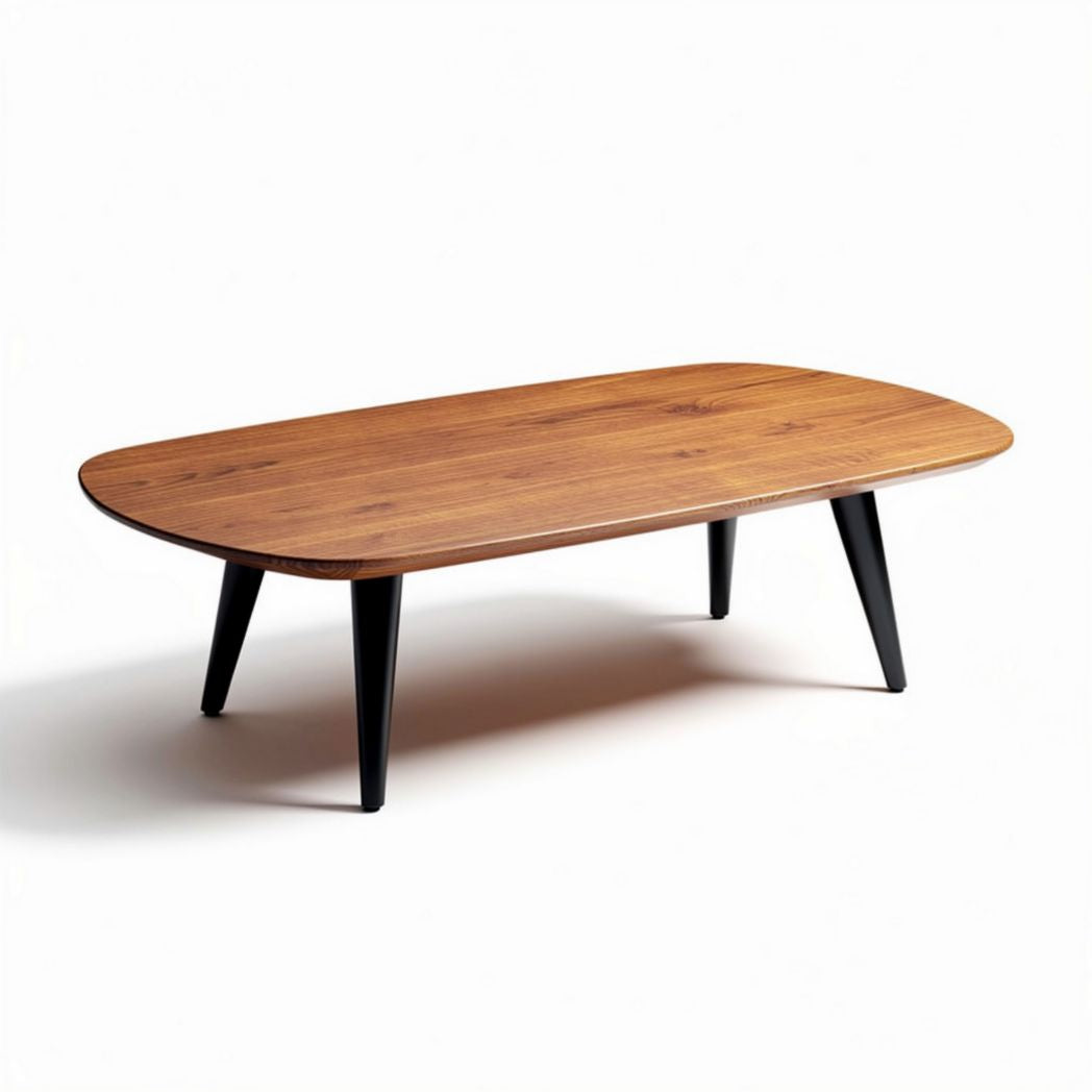 Oval wooden coffee table with black legs 120 x 60 x 45cm